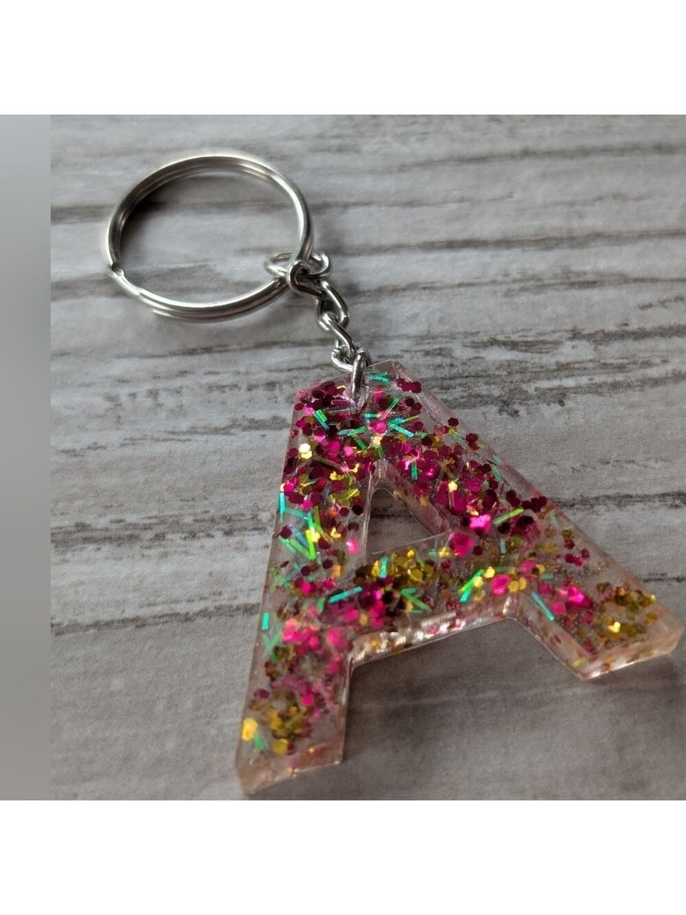 Pink letter A resin keychain